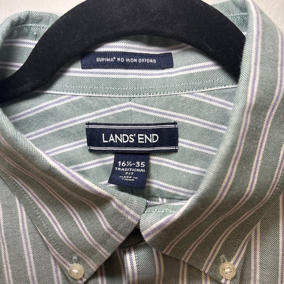 Lands End Supima Long Sleeve Size 16 1/2 Green Button Up - Picture 3 of 5